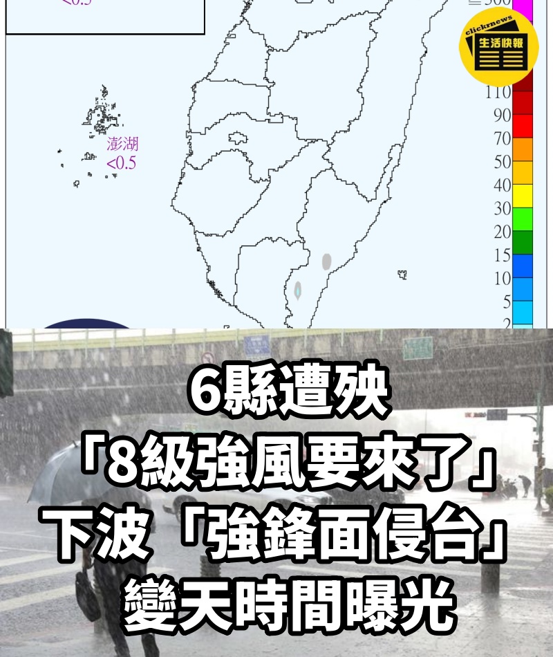 6縣遭殃「8級強風要來了」!下波「強鋒面侵台」變天時間曝光