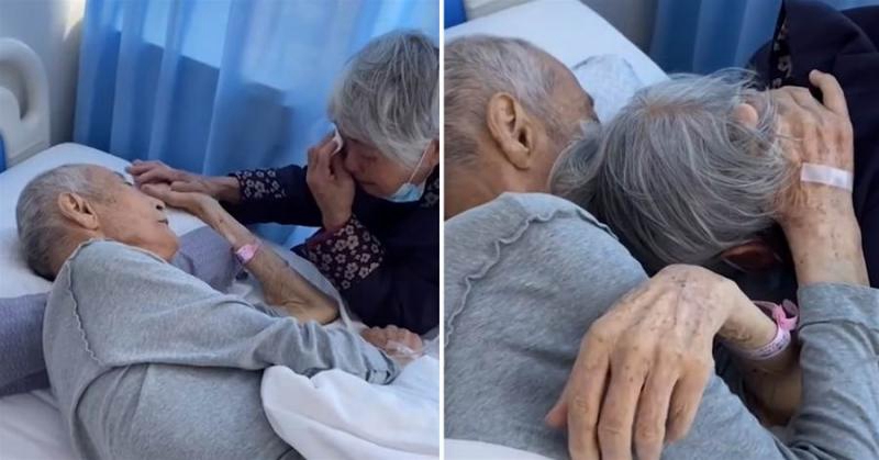 88歲重症老人摸頭安撫老伴，為她擦拭眼淚，一個擁抱令人破防：來世再見